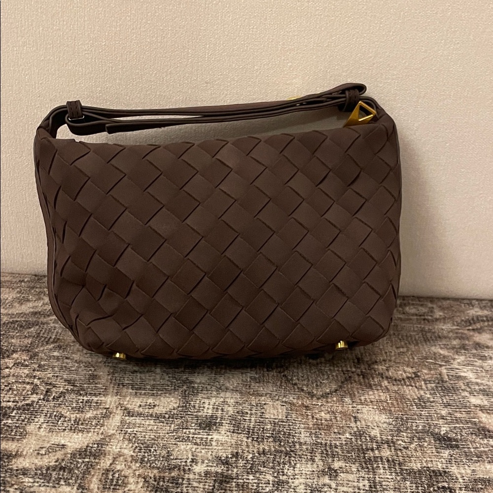 NWOT Faux Suede Chocolate Brown Woven Bag